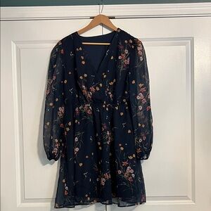 Cupshe Navy Floral Long Sleeve Dress